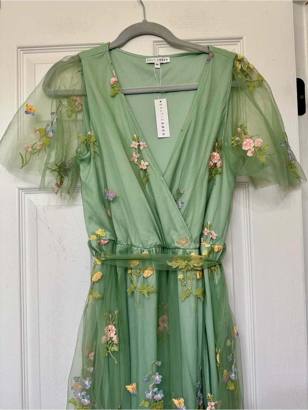 Baltic Born Sage Green Floral Embroidered Tulle Gown XL - Picture 2 of 13